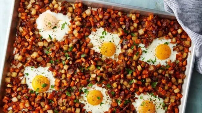 Sheet-Pan Bacon And Egg Hash Recipe