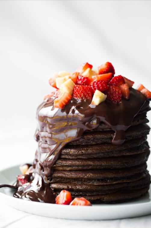 Chocolate Pancakes {with Chocolate Sauce, Strawberries and Bananas} recipe