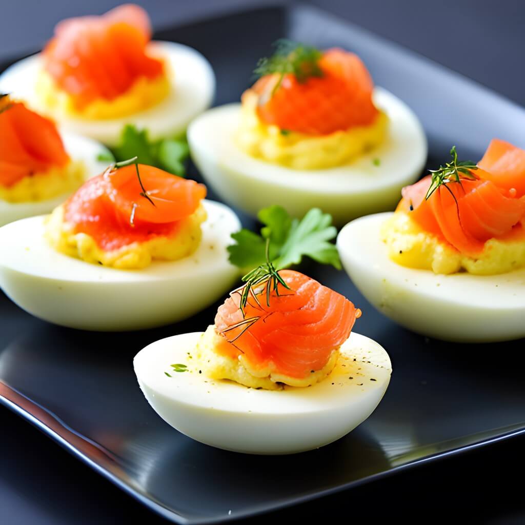 deviled eggs with smoked salmon and caviar