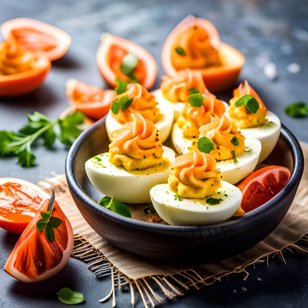 deviled eggs with smoked salmon and cream cheese